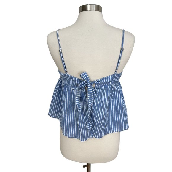 Abercrombie & Fitch SMALL Blue Striped Ruffle Tie Back Boho Tank Top - Picture 3 of 6